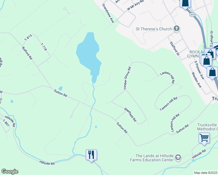 map of restaurants, bars, coffee shops, grocery stores, and more near 40 Pinecone Lane in Shavertown