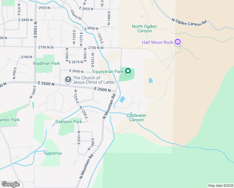 map of restaurants, bars, coffee shops, grocery stores, and more near 2610 North Mountain Road in North Ogden