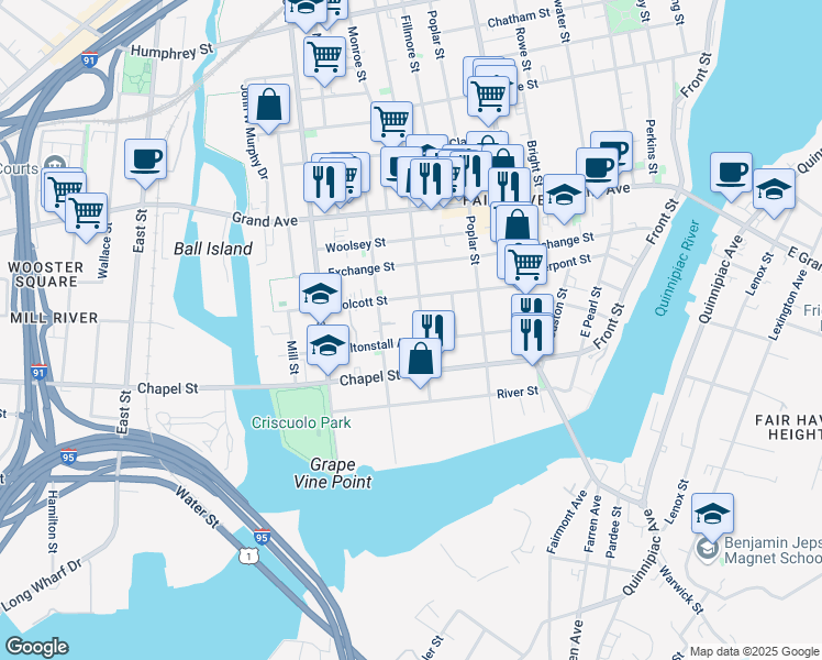 map of restaurants, bars, coffee shops, grocery stores, and more near 139 Lloyd Street in New Haven