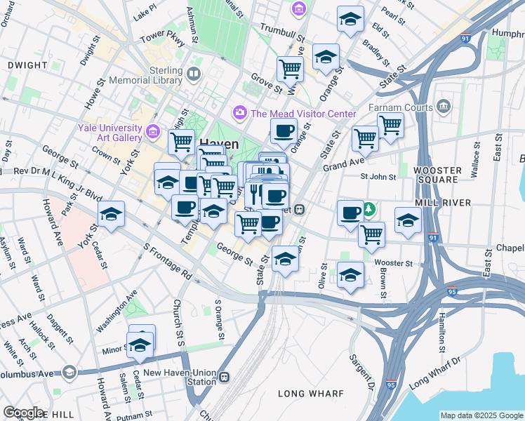 map of restaurants, bars, coffee shops, grocery stores, and more near 770 Chapel Street in New Haven
