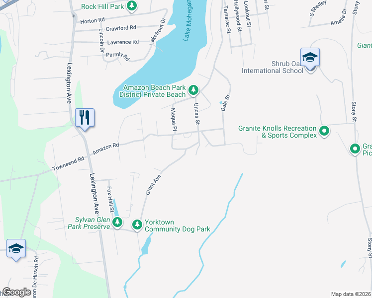 map of restaurants, bars, coffee shops, grocery stores, and more near 1622 Mogul Drive in Mohegan Lake