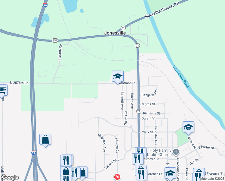 map of restaurants, bars, coffee shops, grocery stores, and more near 916 Mormon Street in Oglesby