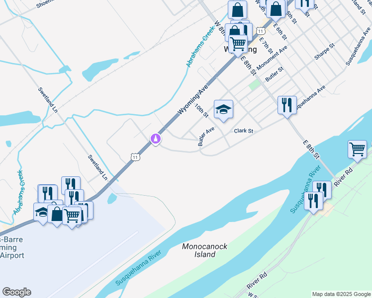 map of restaurants, bars, coffee shops, grocery stores, and more near 709 Susquehanna Avenue in Wyoming