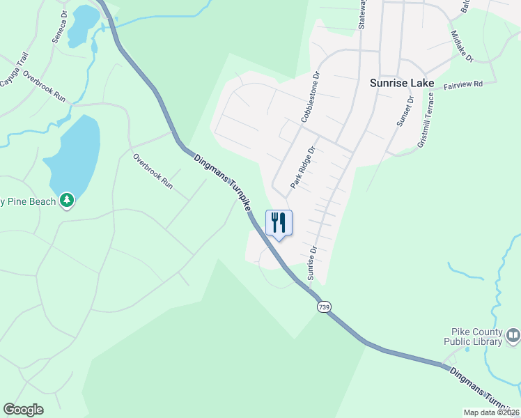 map of restaurants, bars, coffee shops, grocery stores, and more near 1220 Pennsylvania 739 in Milford