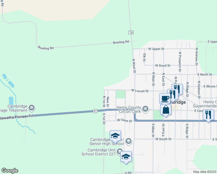 map of restaurants, bars, coffee shops, grocery stores, and more near 606 West Locust Street in Cambridge