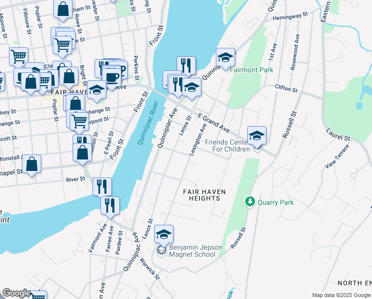 map of restaurants, bars, coffee shops, grocery stores, and more near 288 Lexington Avenue in New Haven