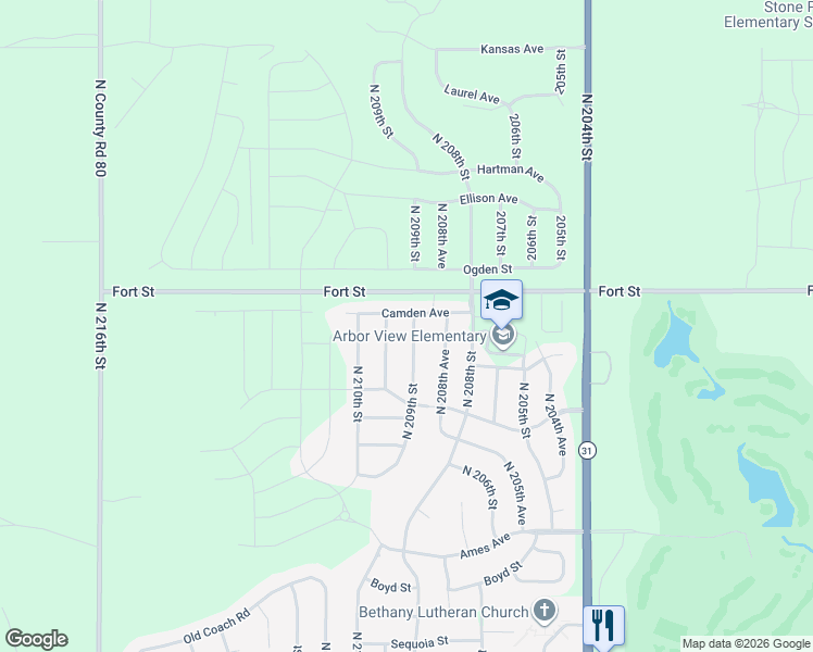 map of restaurants, bars, coffee shops, grocery stores, and more near 5110 North 209th Street in Omaha