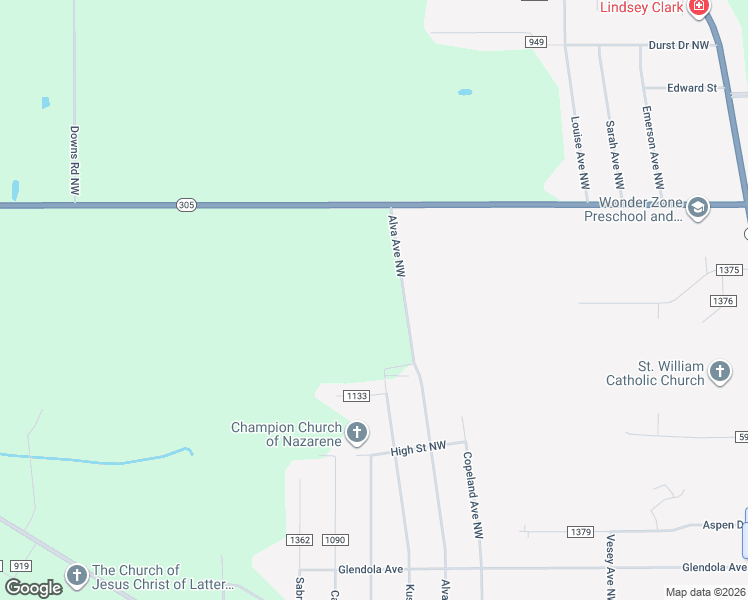 map of restaurants, bars, coffee shops, grocery stores, and more near 5435 Kuszmaul Avenue Northwest in Warren