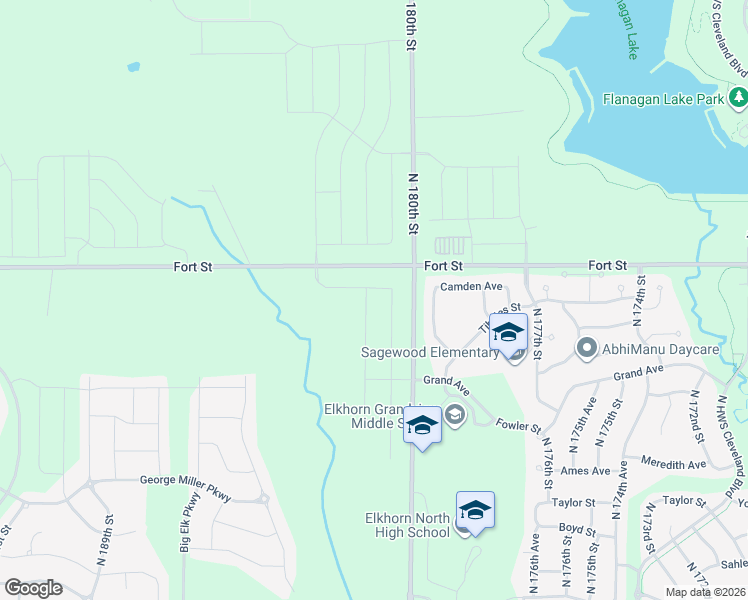 map of restaurants, bars, coffee shops, grocery stores, and more near 5127 North 181st Street in Omaha
