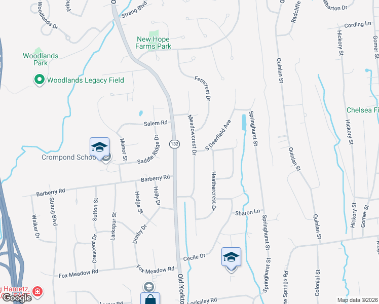 map of restaurants, bars, coffee shops, grocery stores, and more near 2905 Meadowcrest Drive in Yorktown Heights