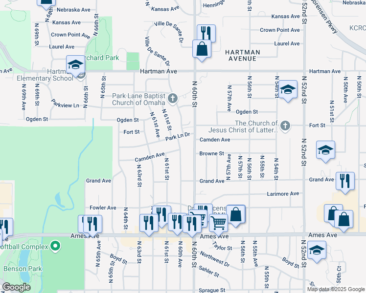 map of restaurants, bars, coffee shops, grocery stores, and more near 5110 North 60th Avenue in Omaha