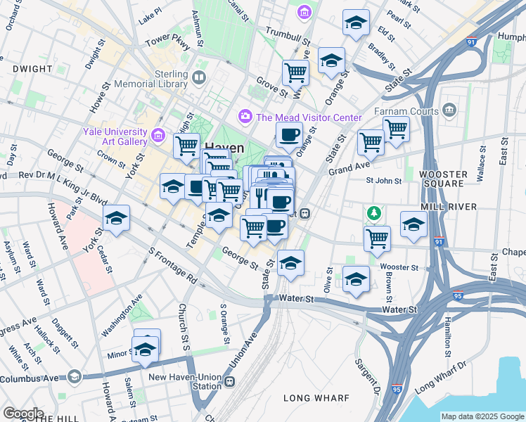 map of restaurants, bars, coffee shops, grocery stores, and more near 770 Chapel Street in New Haven