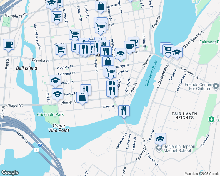 map of restaurants, bars, coffee shops, grocery stores, and more near 13 Saltonstall Avenue in New Haven