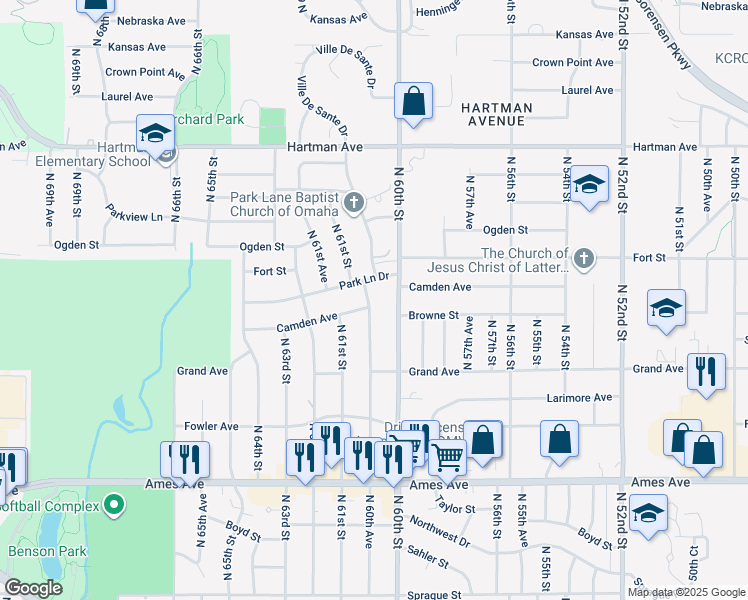 map of restaurants, bars, coffee shops, grocery stores, and more near 5110 North 60th Avenue in Omaha