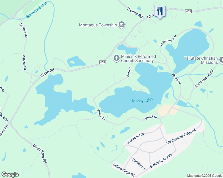 map of restaurants, bars, coffee shops, grocery stores, and more near 416 Shore Drive in Montague