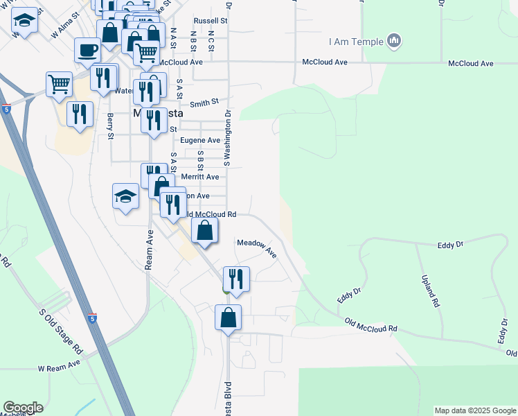 map of restaurants, bars, coffee shops, grocery stores, and more near 418 Old McCloud Road in Mount Shasta