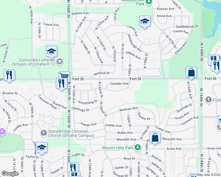 map of restaurants, bars, coffee shops, grocery stores, and more near 15106 Tibbles Street in Omaha