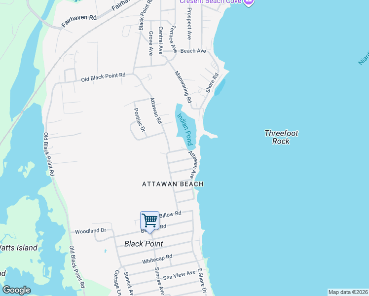 map of restaurants, bars, coffee shops, grocery stores, and more near 18 Attawan Avenue in East Lyme