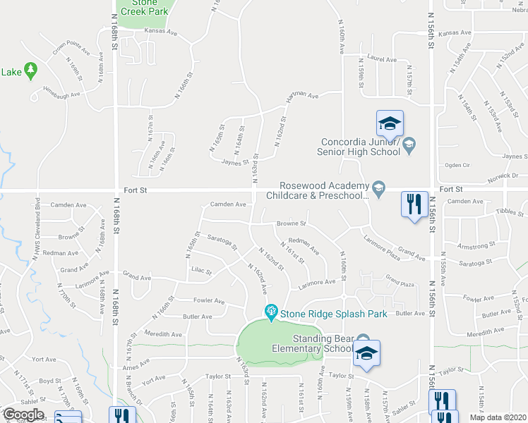 map of restaurants, bars, coffee shops, grocery stores, and more near 5115 North 161st Avenue Circle in Omaha
