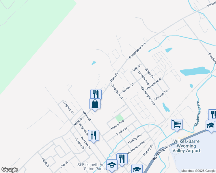 map of restaurants, bars, coffee shops, grocery stores, and more near 1210 State Route 1010 in Swoyersville