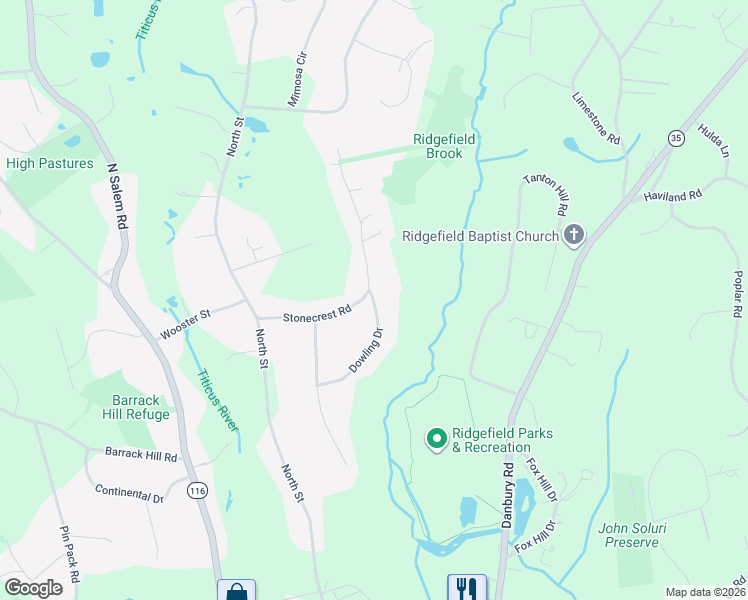 map of restaurants, bars, coffee shops, grocery stores, and more near 7 Dowling Drive in Ridgefield