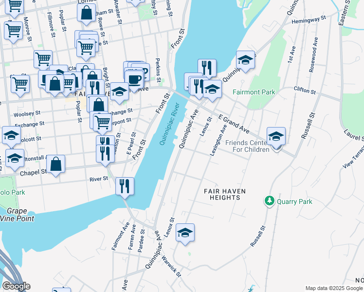 map of restaurants, bars, coffee shops, grocery stores, and more near 560 Quinnipiac Ave in New Haven