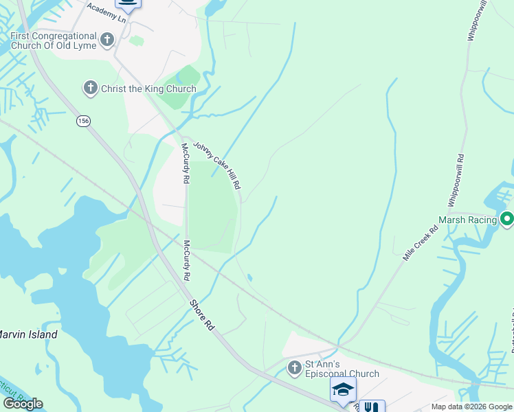 map of restaurants, bars, coffee shops, grocery stores, and more near 20 Johnny Cake Hill Road in Old Lyme