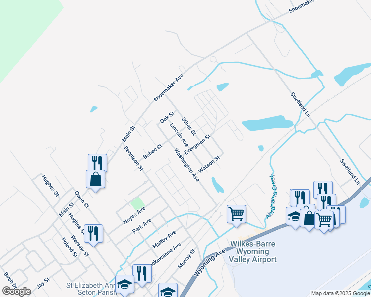 map of restaurants, bars, coffee shops, grocery stores, and more near 222 Washington Ave in West Wyoming
