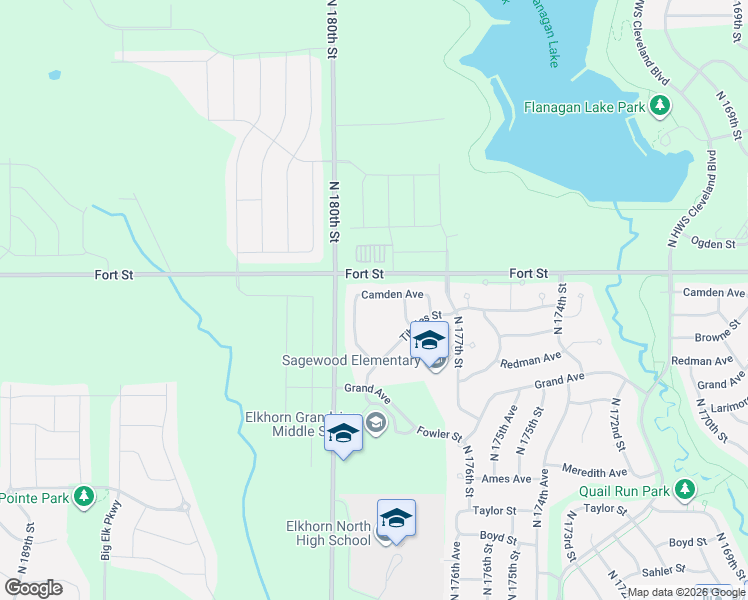 map of restaurants, bars, coffee shops, grocery stores, and more near 17829 Camden Avenue in Omaha