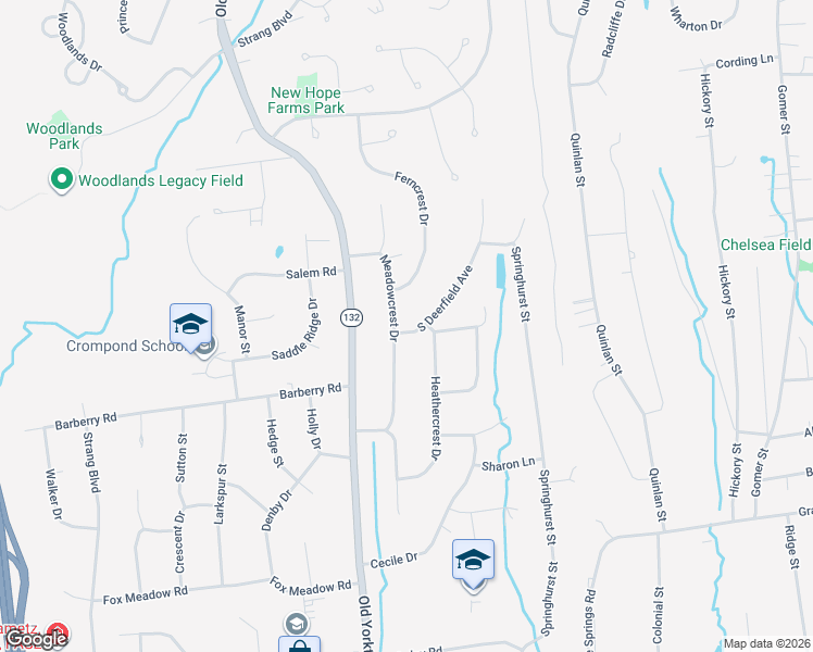 map of restaurants, bars, coffee shops, grocery stores, and more near 2905 Meadowcrest Drive in Yorktown Heights