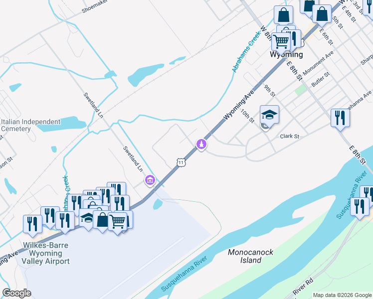 map of restaurants, bars, coffee shops, grocery stores, and more near 711-785 Wyoming Ave in Wyoming