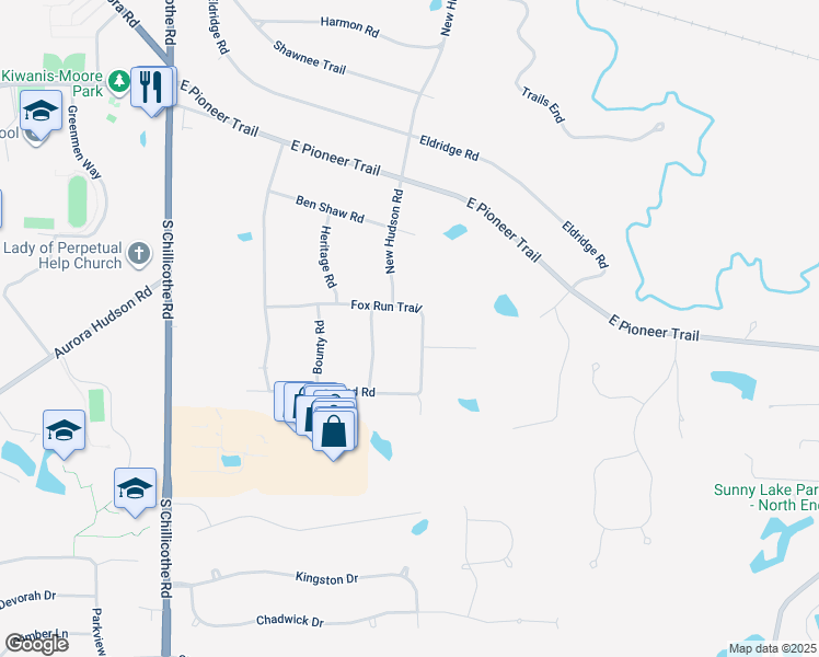 map of restaurants, bars, coffee shops, grocery stores, and more near 500 Fox Run Trail in Aurora