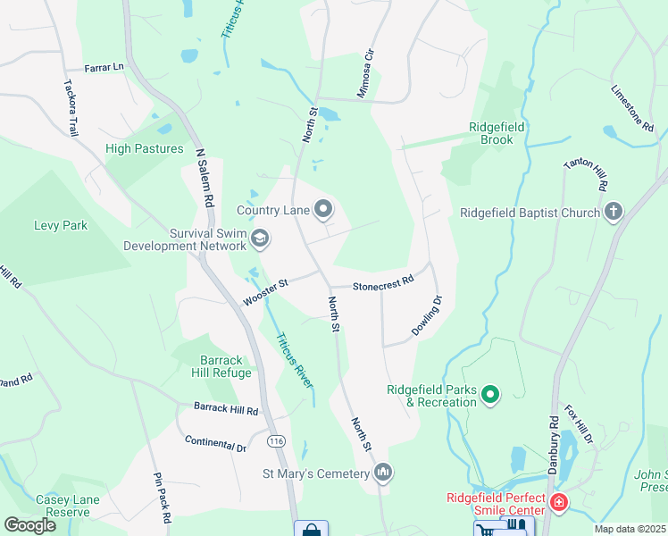 map of restaurants, bars, coffee shops, grocery stores, and more near 240 North Street in Ridgefield