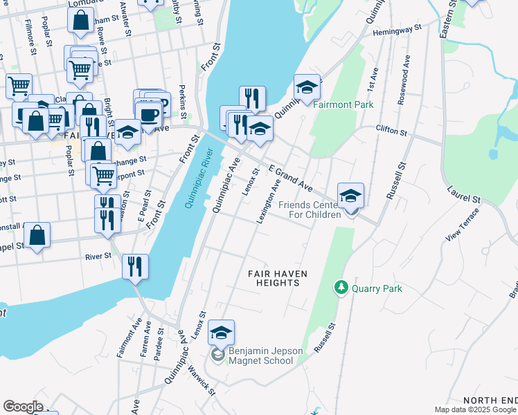 map of restaurants, bars, coffee shops, grocery stores, and more near 288 Lexington Avenue in New Haven