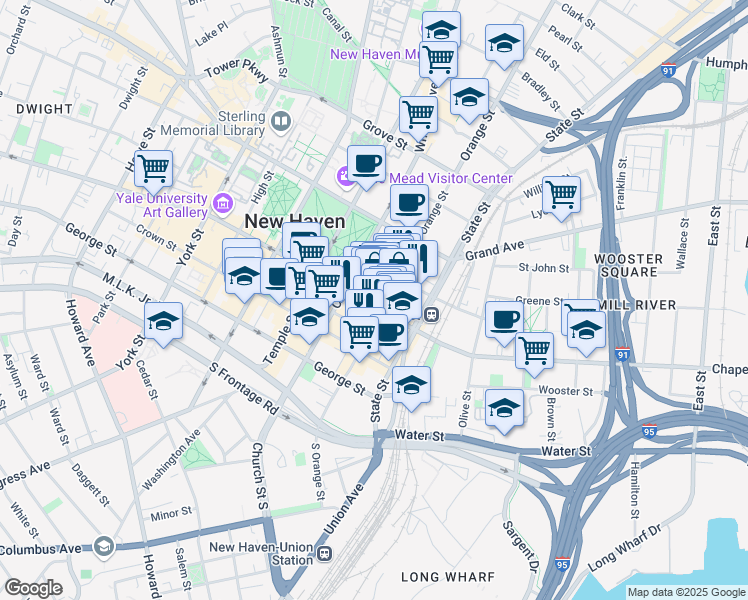 map of restaurants, bars, coffee shops, grocery stores, and more near 817 Chapel Street in New Haven