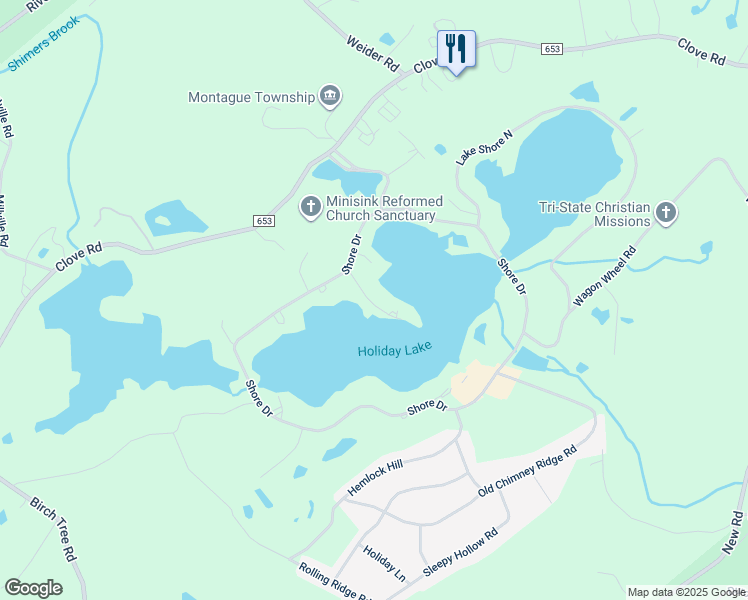 map of restaurants, bars, coffee shops, grocery stores, and more near 104 North Shore Point in Montague