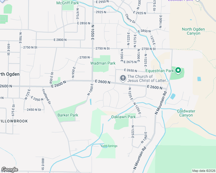 map of restaurants, bars, coffee shops, grocery stores, and more near 1121 East 2600 North in North Ogden