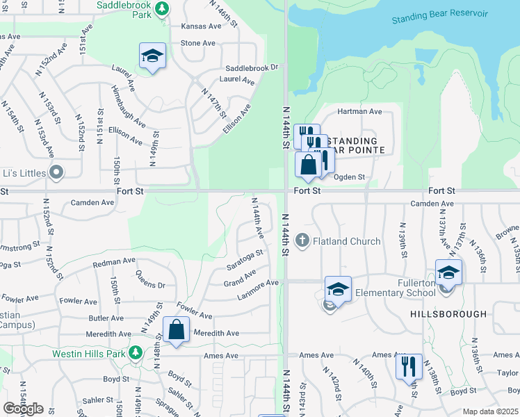 map of restaurants, bars, coffee shops, grocery stores, and more near 5167 North 144th Avenue in Omaha