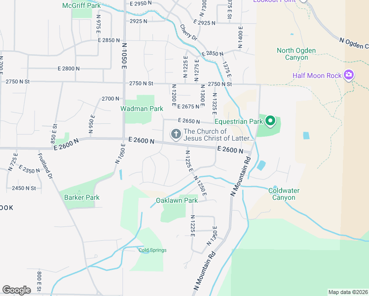 map of restaurants, bars, coffee shops, grocery stores, and more near 1215 East 2600 North in Ogden