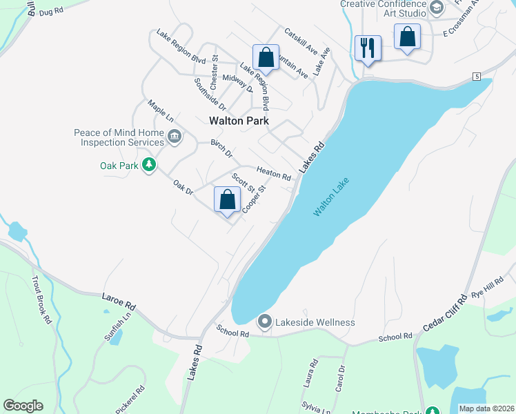 map of restaurants, bars, coffee shops, grocery stores, and more near 554 Lakes Road in Monroe