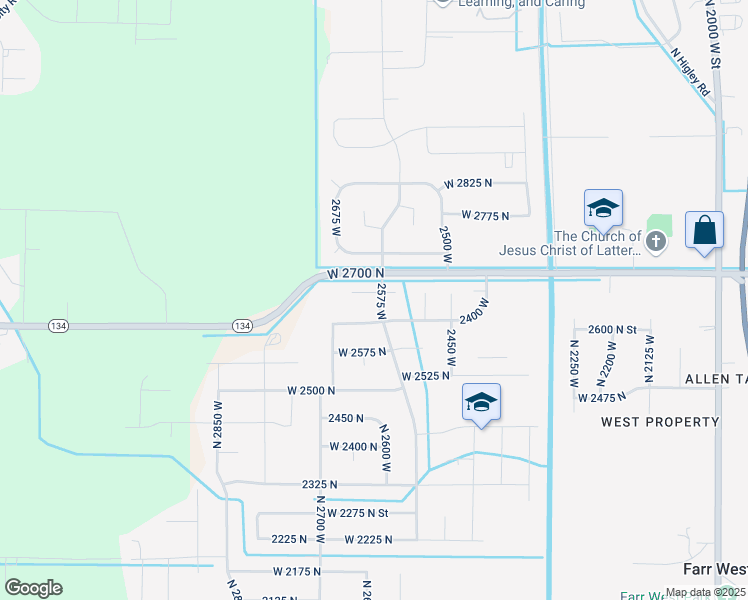 map of restaurants, bars, coffee shops, grocery stores, and more near 2581 West 2675 North in Farr West