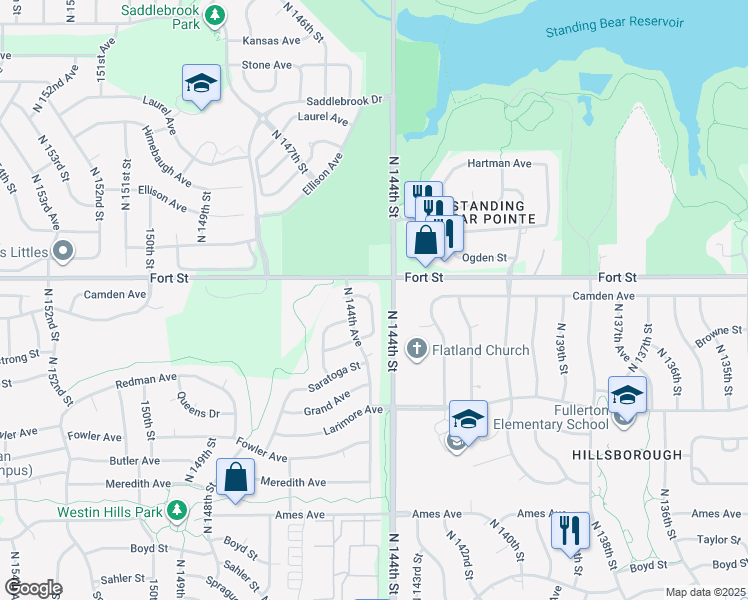 map of restaurants, bars, coffee shops, grocery stores, and more near 5157 North 144th Court in Omaha