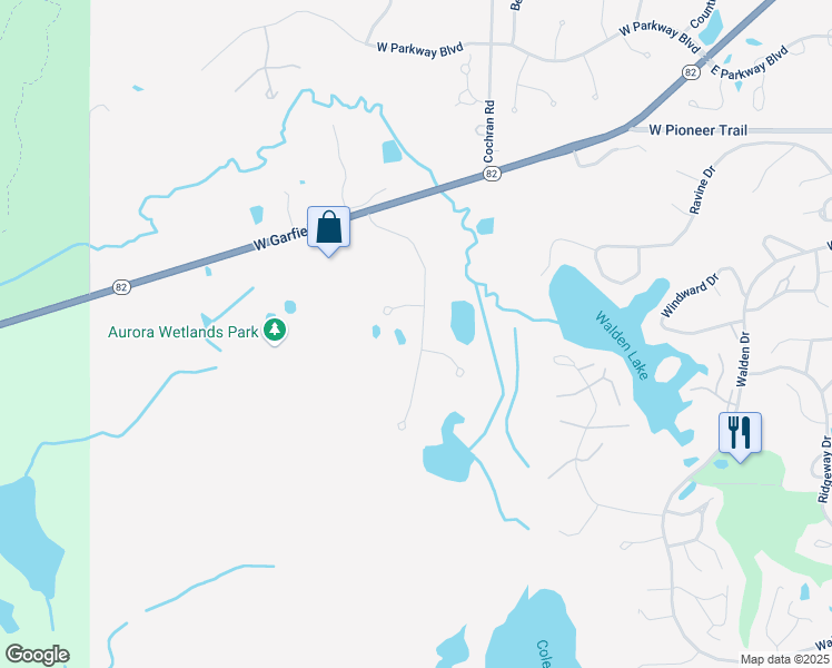 map of restaurants, bars, coffee shops, grocery stores, and more near 310 Lakeland Way in Aurora
