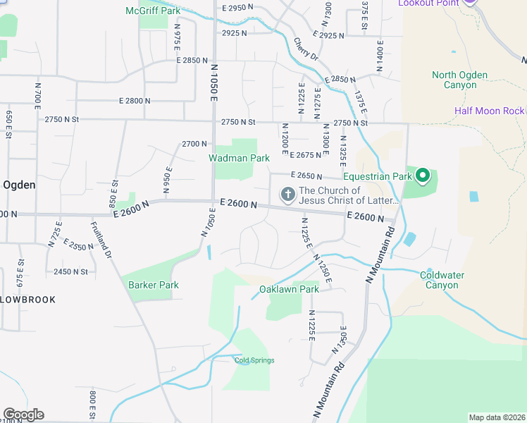map of restaurants, bars, coffee shops, grocery stores, and more near 1121 East 2600 North in North Ogden