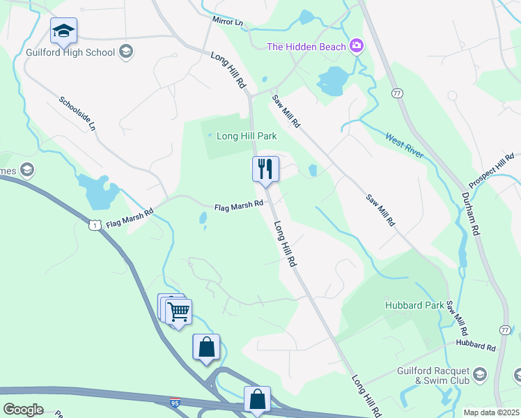 map of restaurants, bars, coffee shops, grocery stores, and more near 664 Long Hill Road in Guilford