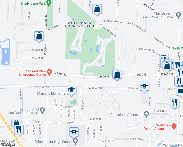 map of restaurants, bars, coffee shops, grocery stores, and more near 400 Jenny Lane in Ogden