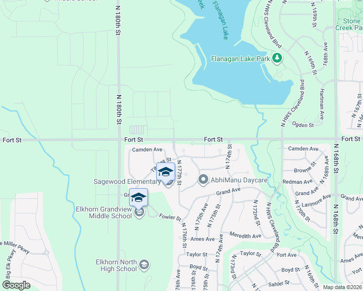 map of restaurants, bars, coffee shops, grocery stores, and more near 17699 Fort Street in Omaha