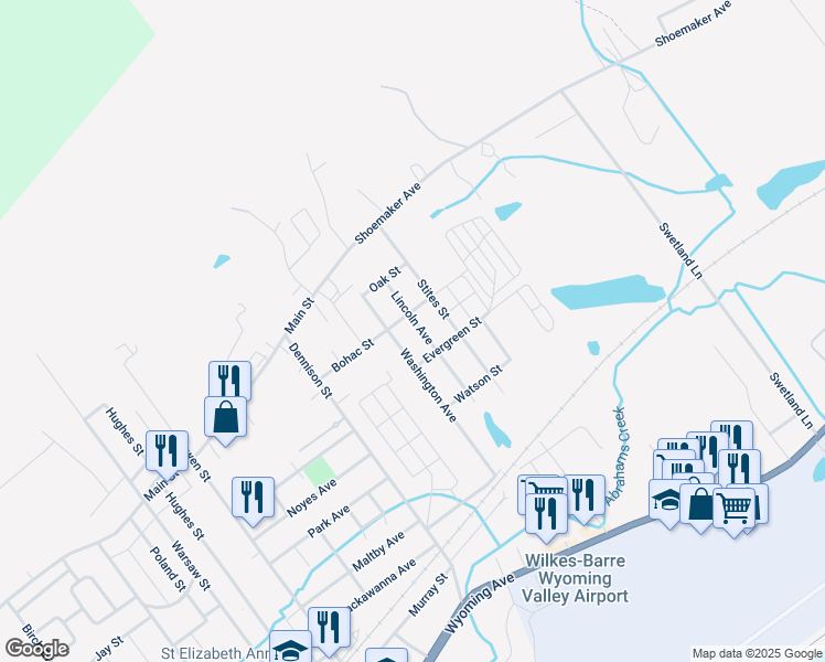 map of restaurants, bars, coffee shops, grocery stores, and more near 222 Washington Avenue in West Wyoming