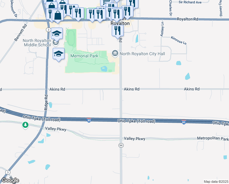 map of restaurants, bars, coffee shops, grocery stores, and more near 15420 State Road in North Royalton