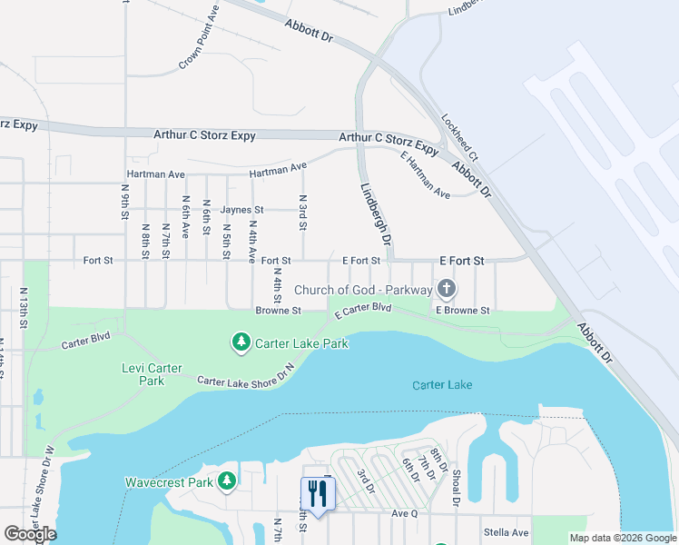 map of restaurants, bars, coffee shops, grocery stores, and more near 722 East Camden Avenue in Omaha